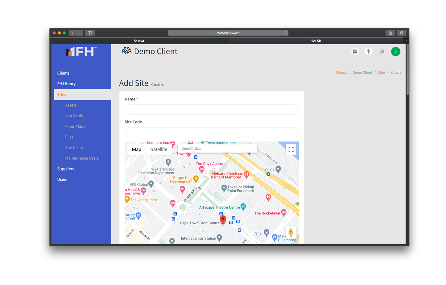 FaciliHub-Interface-Add-Site